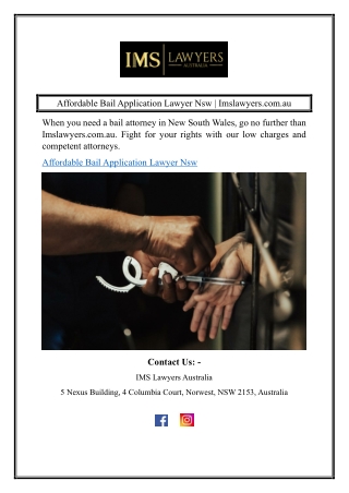 Affordable Bail Application Lawyer Nsw  Imslawyers.com