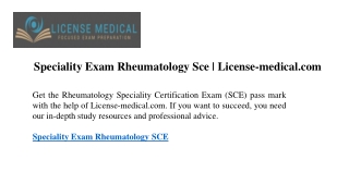 Speciality Exam Rheumatology Sce  License-medical.com