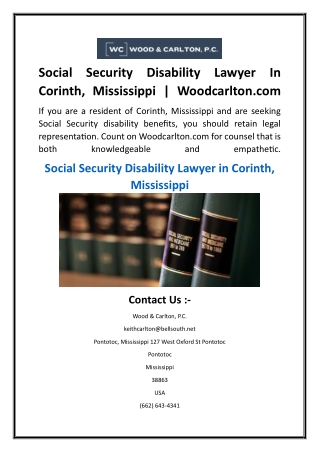 Social Security Disability Lawyer In Corinth, Mississippi  Woodcarlton.com