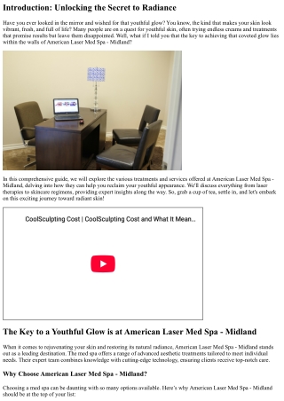 The Key to a Youthful Glow is at American Laser Med Spa - Midland