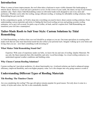 Tailor-Made Roofs to Suit Your Style: Custom Solutions by Tidal Remodeling