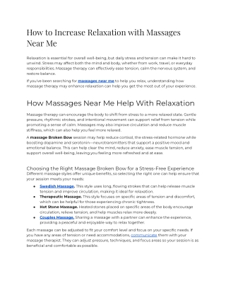 How to Increase Relaxation with Massages Near Me