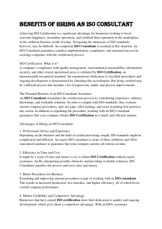benefits of hiring an iso consultant benefits