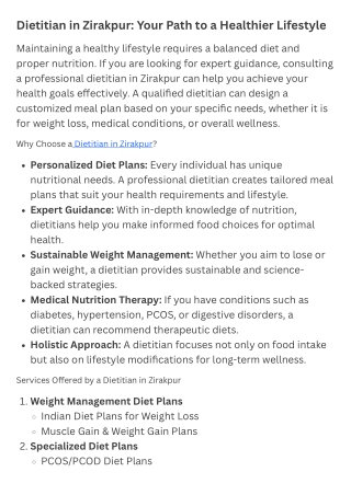 Dietitian in Zirakpur Your Path to a Healthier Lifestyle