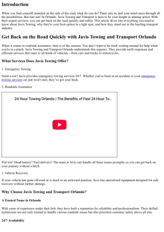 Get Back on the Road Quickly with Javis Towing and Transport Orlando