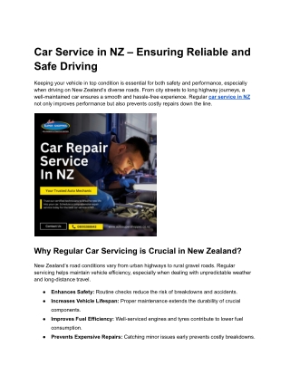 Car Service in NZ – Ensuring Reliable and Safe Driving