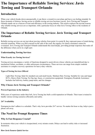 The Importance of Reliable Towing Services Javis Towing and Transport Orlando