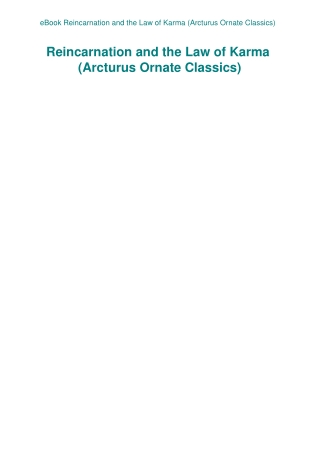 eBook Reincarnation and the Law of Karma (Arcturus Ornate Classics)