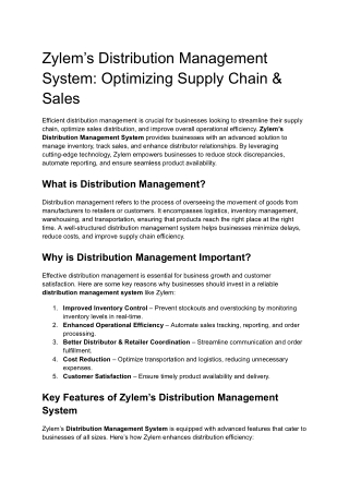 zylem s distribution management system optimizing