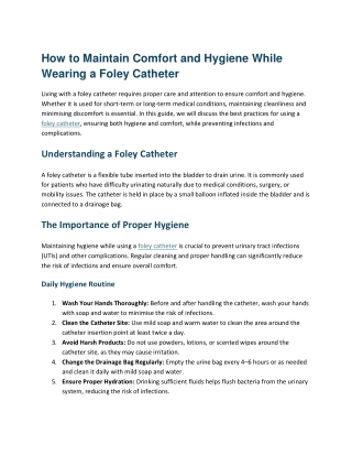 How to Maintain Comfort and Hygiene While Wearing a Foley Catheter