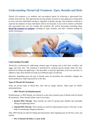 Understanding Thread Lift Treatment: Types, Benefits and Risks