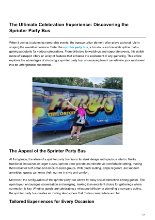 The Ultimate Celebration Experience Discovering the Sprinter Party Bus