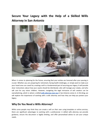 Secure Your Legacy: Why You Need a Wills Attorney in San Antonio