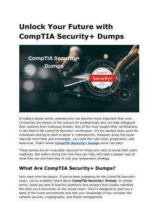 unlock your future with comptia security dumps