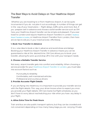 The Best Ways to Avoid Delays on Your Heathrow Airport Transfer