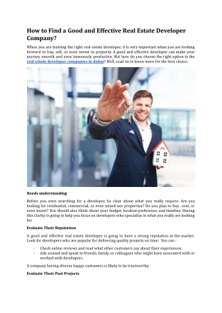 How to Find a Good and Effective Real Estate Developer Company?