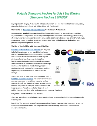 Portable Ultrasound Machine For Sale | Buy Wireless Ultrasound Machine | SONOSIF