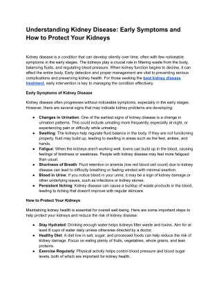 Understanding Kidney Disease_ Early Symptoms and How to Protect Your Kidneys