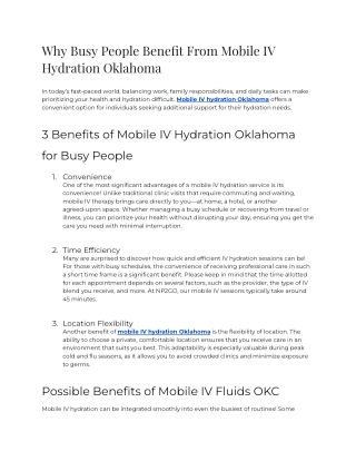 Why Busy People Benefit From Mobile IV Hydration Oklahoma