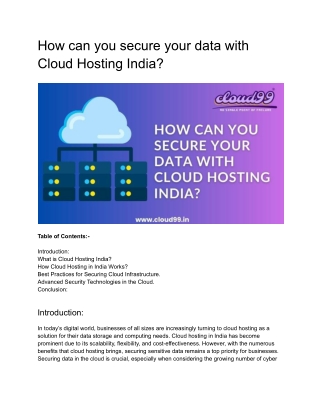 How can you secure your data with Cloud Hosting India