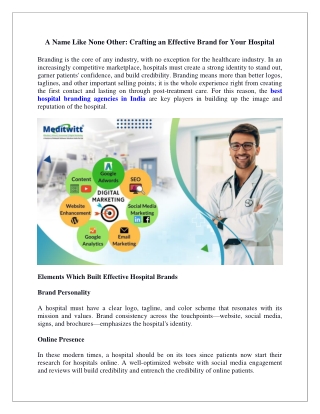 A Name Like None Other Crafting an Effective Brand for Your Hospital