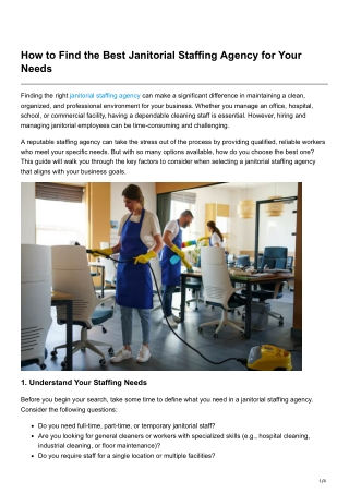 How to Find the Best Janitorial Staffing Agency for Your Needs