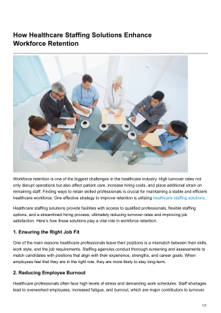 How Healthcare Staffing Solutions Enhance WorkforceRetention