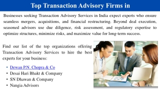 Top Transaction Advisory Firms in India
