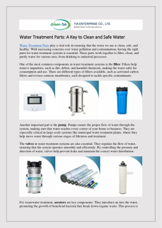 Water Treatment Parts: A Key to Clean and Safe Water