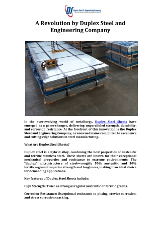 A Revolution by Duplex Steel and Engineering Company
