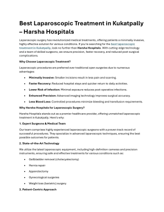 Best Laparoscopic Treatment in Kukatpally - Harsha Hospitals