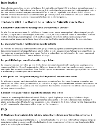 Tendances 2023 : La Montée de la Publicité Naturelle avec le Bois