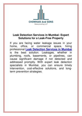 Leak Detection Services in Mumbai  Expert Solutions for a Leak-Free Property