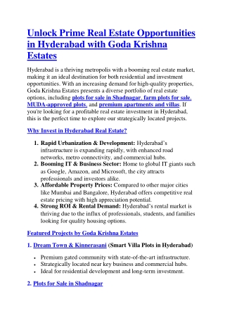 Plots For Sale in Shadnagar|Properties in Hyderabad