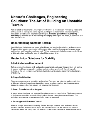 Nature’s Challenges, Engineering Solutions: The Art of Building on Unstable Terr