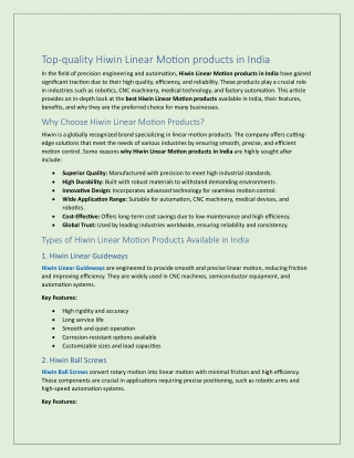 Top-quality Hiwin Linear Motion products in India
