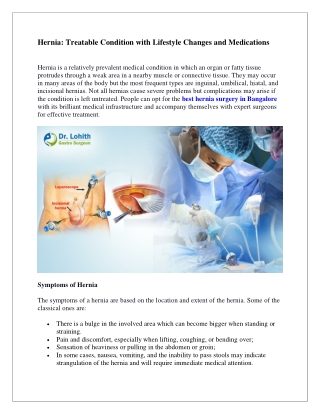Hernia Treatable Condition with Lifestyle Changes and Medications