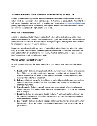 The Best Cotton Dohar: A Comprehensive Guide to Choosing the Right One