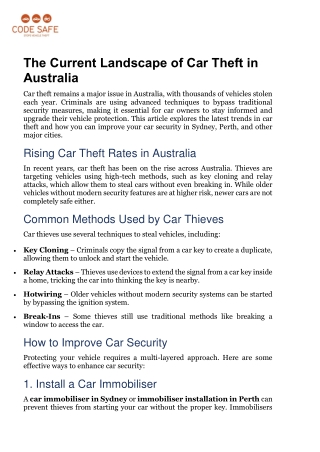 The Current Landscape of Car Theft in Australia