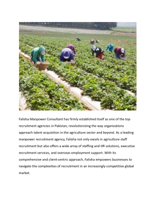 Falisha Manpower Consultant Pioneering Agriculture Staff Recruitment and Comprehensive HR Solutions from Pakistan