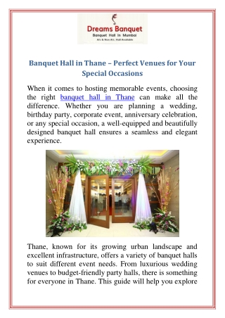 Banquet Hall in Thane  Perfect Venues for Your Special Occasions