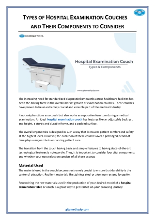 Types of Hospital Examination Couches and Their Components to Consider