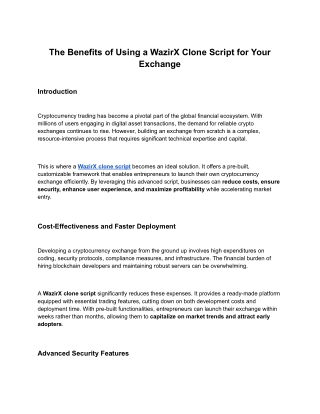 The Benefits of Using a WazirX Clone Script for Your Exchange