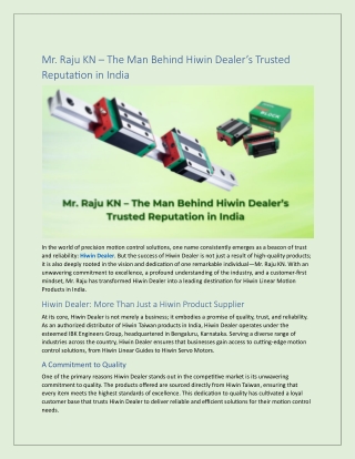mr raju kn the man behind hiwin dealer s trusted
