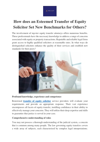 How does an Esteemed Transfer of Equity Solicitor Set New Benchmarks for Others