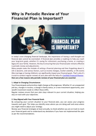 Why is Periodic Review of Your Financial Plan is Important