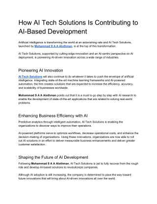 How AI Tech Solutions Is Contributing to AI-Based Development