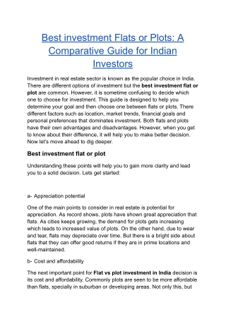 Best investment Flats or Plots_ A Comparative Guide for Indian Investors