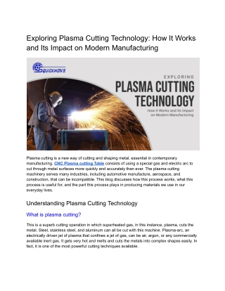 Exploring Plasma Cutting Technology How It Works and Impact on Modern Manufacturing