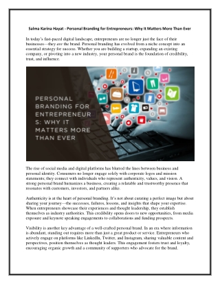 Salma Karina Hayat - Personal Branding for Entrepreneurs - Why It Matters More Than Ever